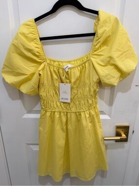 Yellow Puff-Sleeve Mini Dress - The Jolie